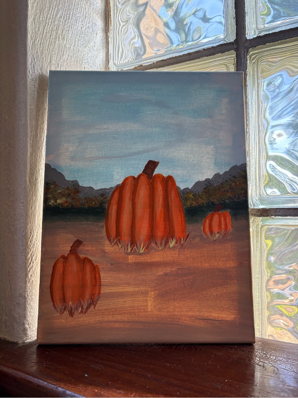 Hand-Painted Autumn Pumpkin Canvas Painting - Orange Home Art